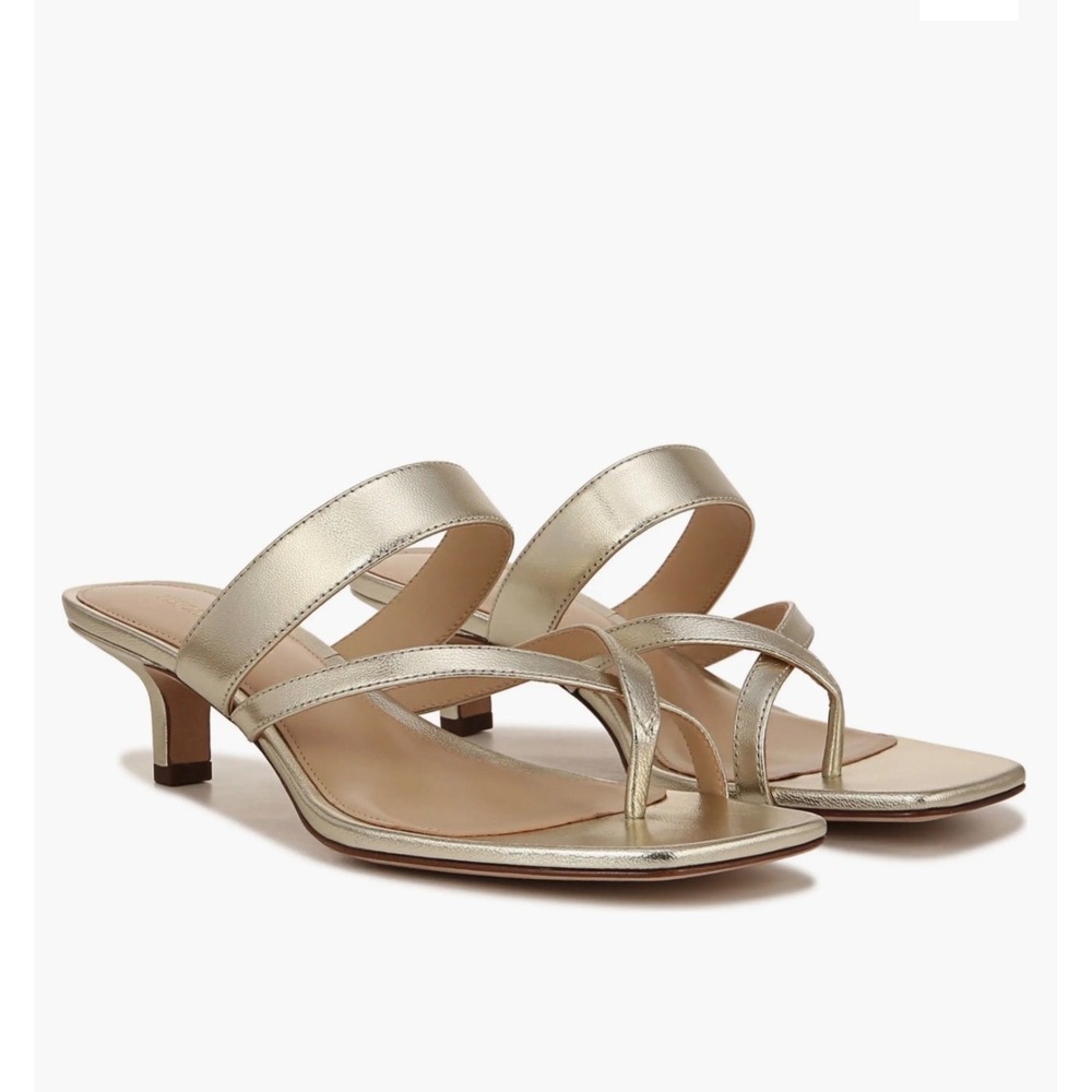 Veronica Beard Alanis Gold Metallic Leather Square Toe Kitten Heel Mules Size 9